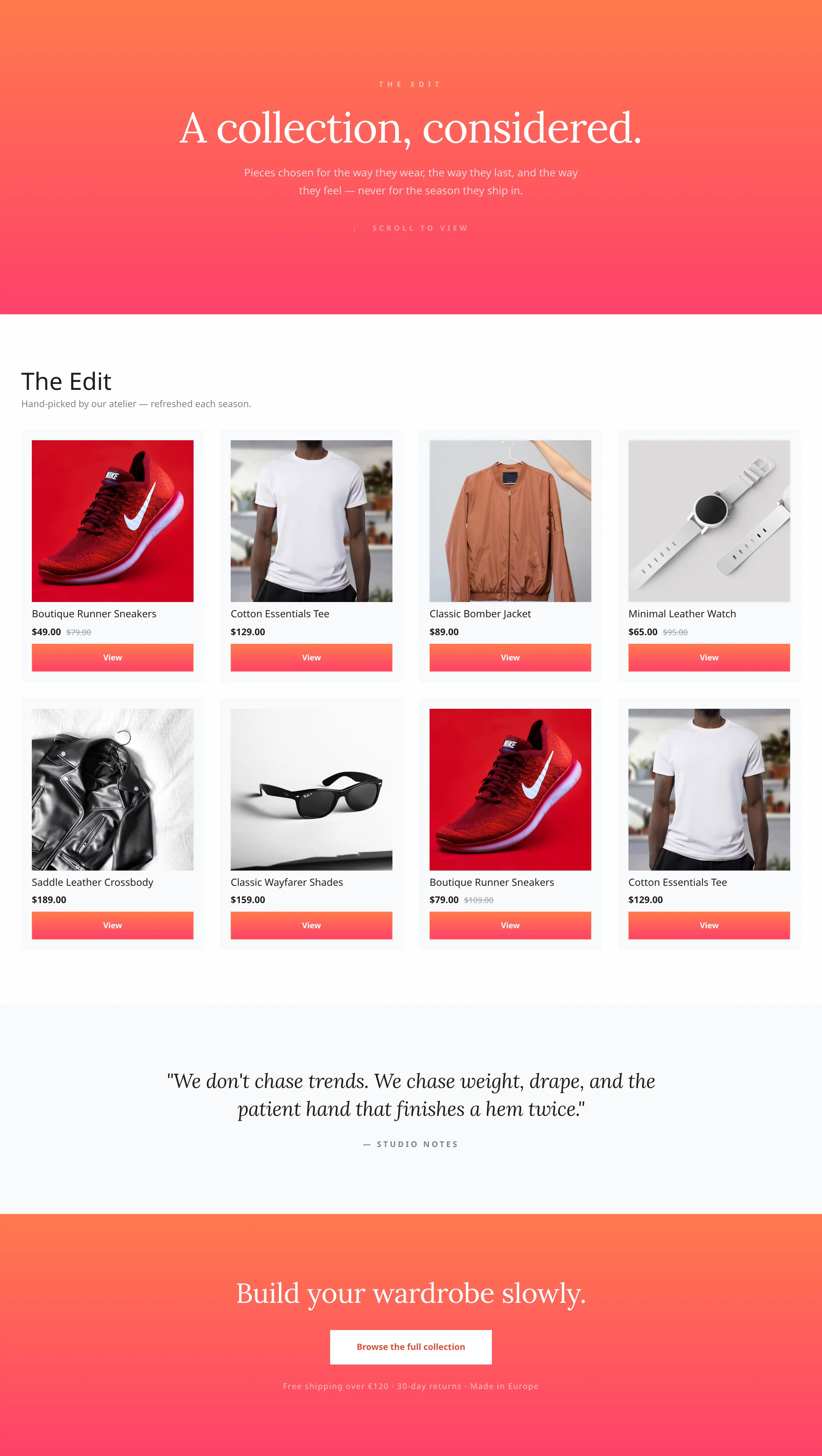 Editorial collection landing page built with Verve