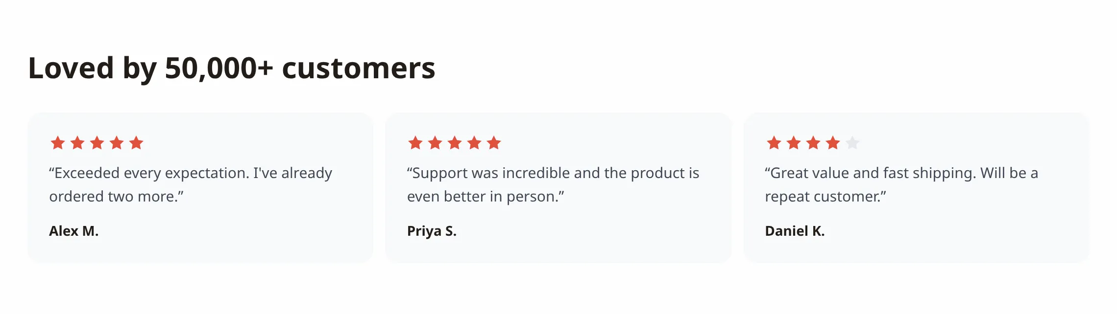 Three-up customer testimonial cards