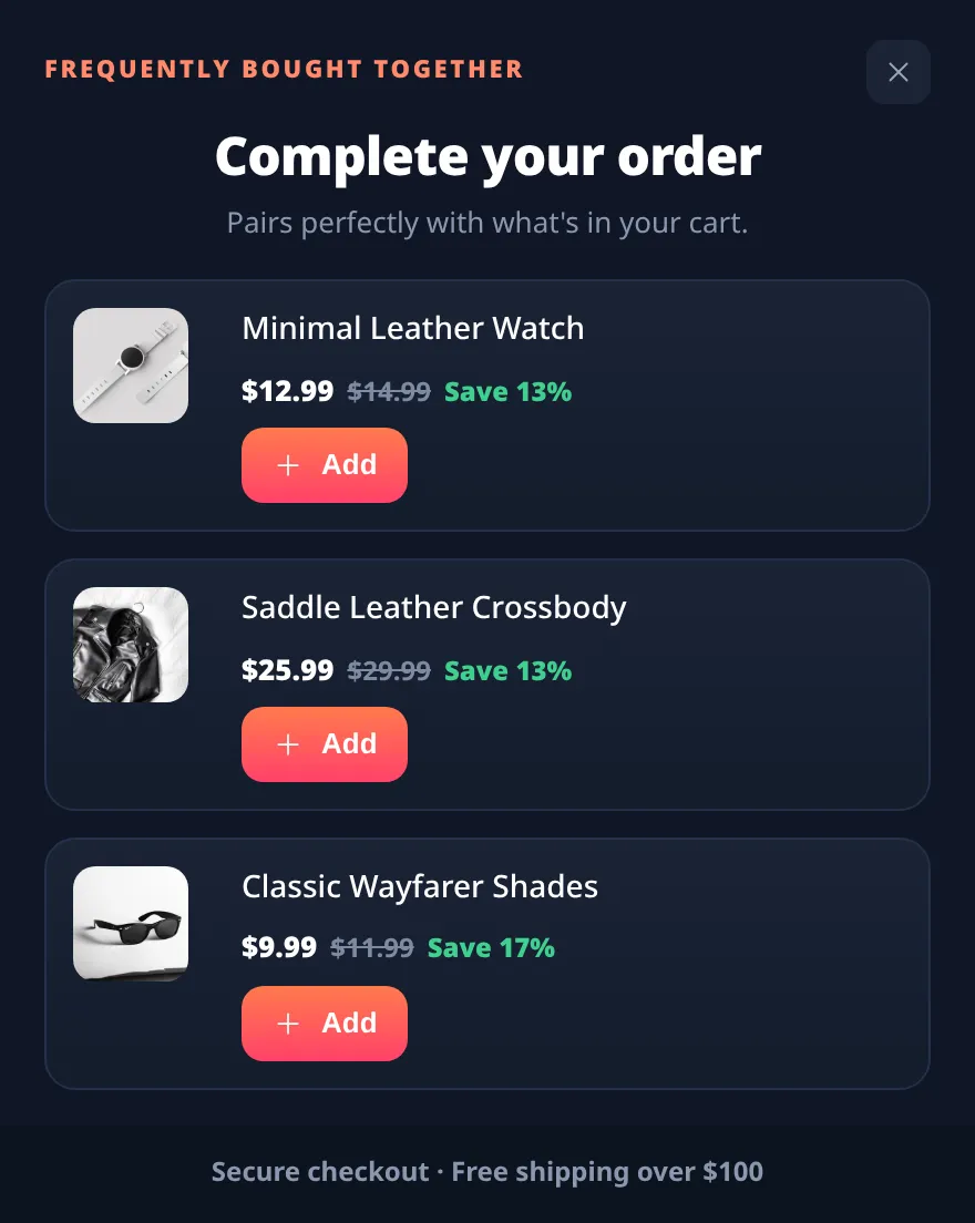 Frequently-bought-together upsell popup