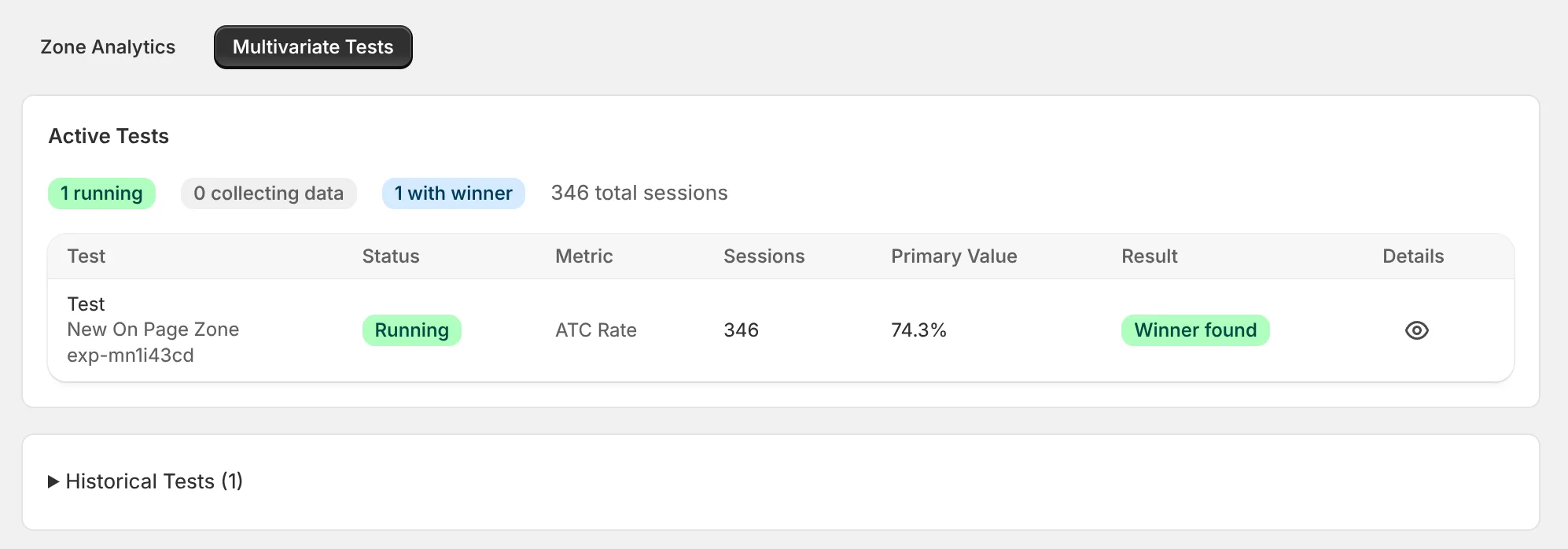 A/B test overview with statistics