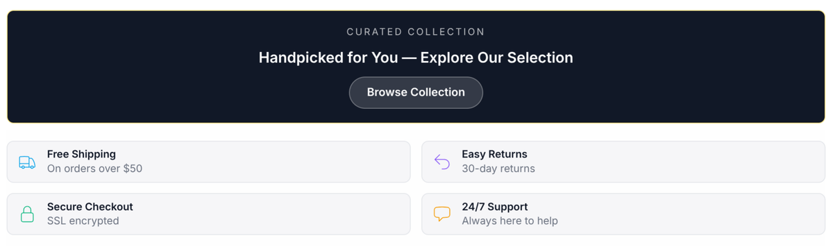 Curated collection with benefits badges