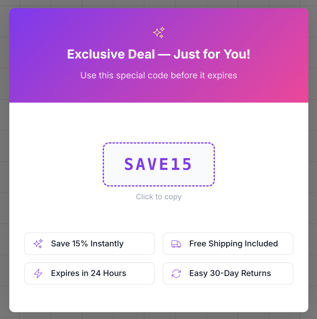 Exclusive deal popup overlay