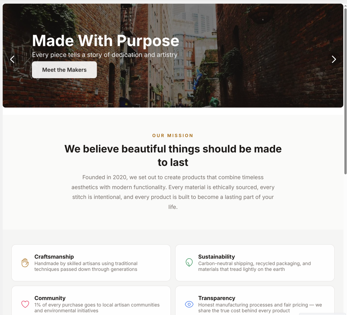 Full storefront page with V1 components